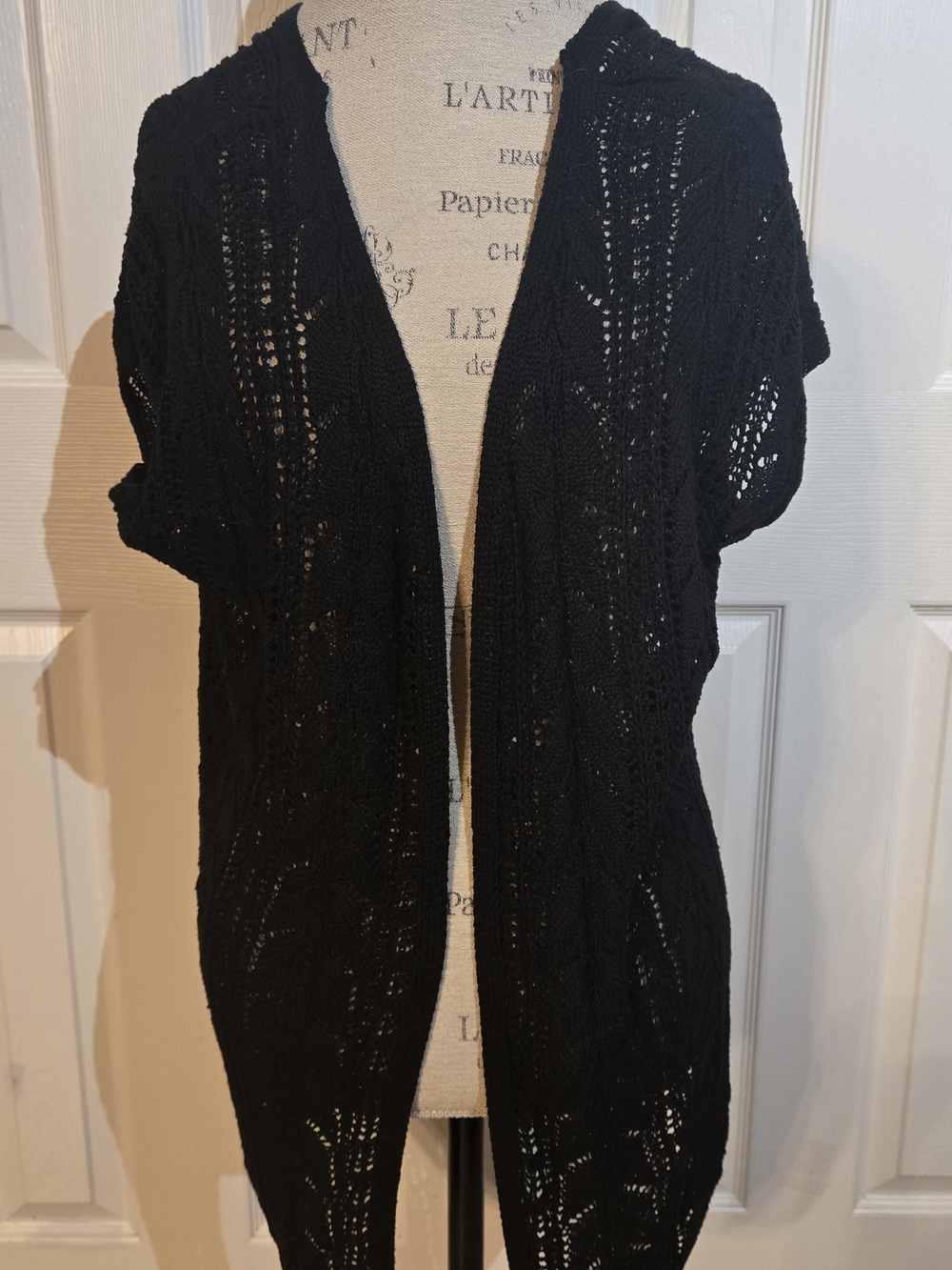 Black Open-Front Knit Women's Cardigan
